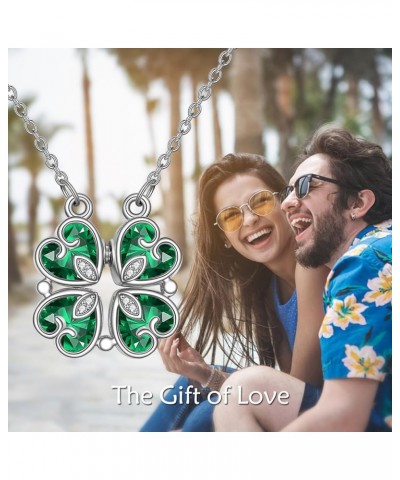 Moonstone Convertible Necklace for Women Sterling Silver Four Leaf Clover Heart Pendant green CZ $22.00 Necklaces