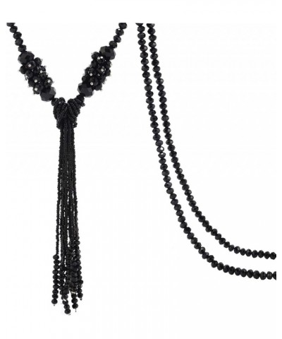 Multi-color Crystal Beads Strand Knot Long Beaded Tassel Necklace for Women Girls Black $11.39 Necklaces