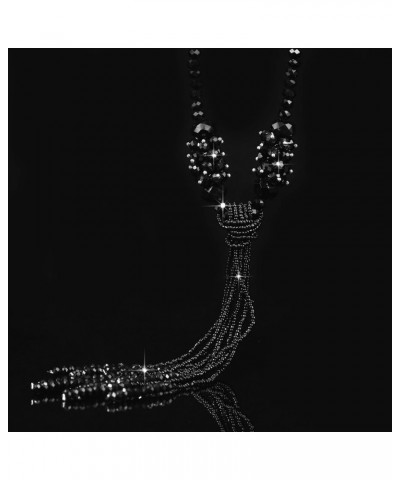 Multi-color Crystal Beads Strand Knot Long Beaded Tassel Necklace for Women Girls Black $11.39 Necklaces