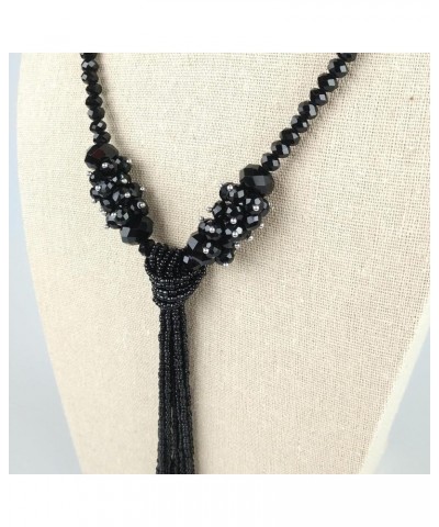 Multi-color Crystal Beads Strand Knot Long Beaded Tassel Necklace for Women Girls Black $11.39 Necklaces