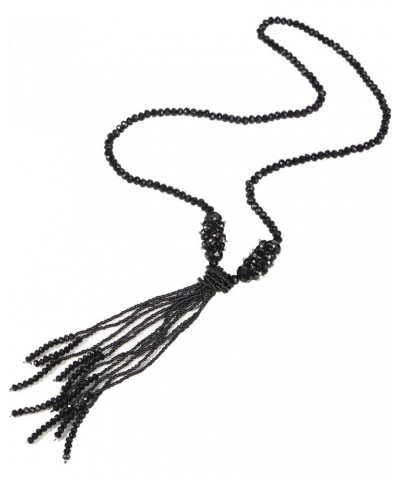 Multi-color Crystal Beads Strand Knot Long Beaded Tassel Necklace for Women Girls Black $11.39 Necklaces