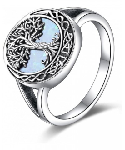 Tree of Life Rings Sterling Silver Celtic Knot Tree of Life Rings Family Tree Jewelry Gifts for Women White opal $20.99 Rings