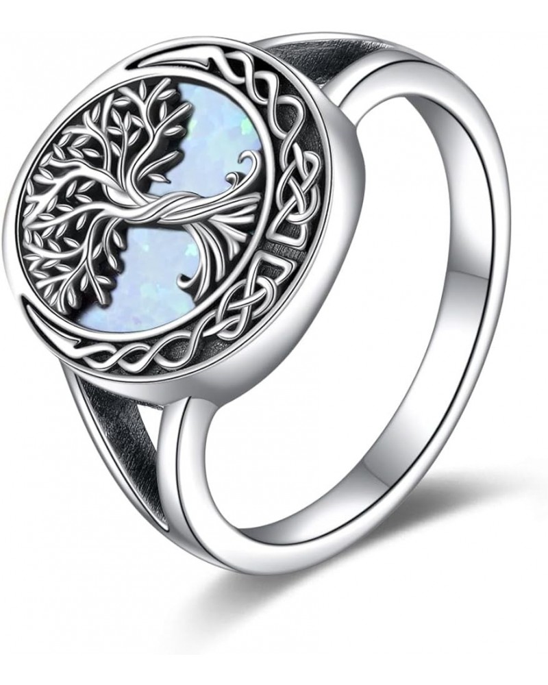 Tree of Life Rings Sterling Silver Celtic Knot Tree of Life Rings Family Tree Jewelry Gifts for Women White opal $20.99 Rings