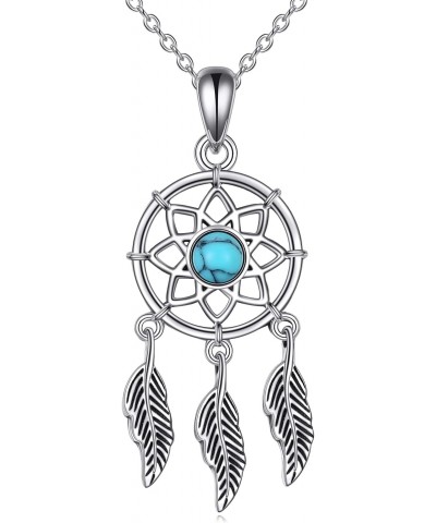 Dream Catcher Necklace 925 Sterling Silver Dreamcatcher Feather Necklace Dream Catcher Turquoise Pendant Dream Catcher Jewelr...