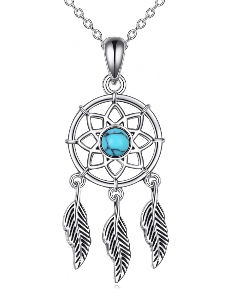 Dream Catcher Necklace 925 Sterling Silver Dreamcatcher Feather Necklace Dream Catcher Turquoise Pendant Dream Catcher Jewelr...