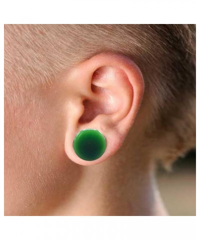 Pair of Green Jade Single Flare Stone Ear Plugs Silicone O-Ring Expander synthetic Gauges 8ga - 1 inch E617 2 Gauge(6mm) $15....