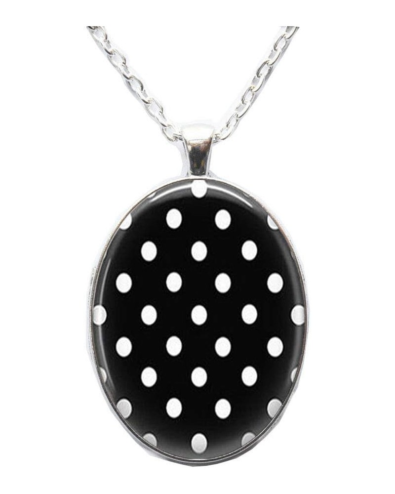 Polka Dot Necklace Black and White Polka Dot Jewelry Art Glass Dome Cabochon Charm Pendant Necklace Women Men Jewellery,RN223...