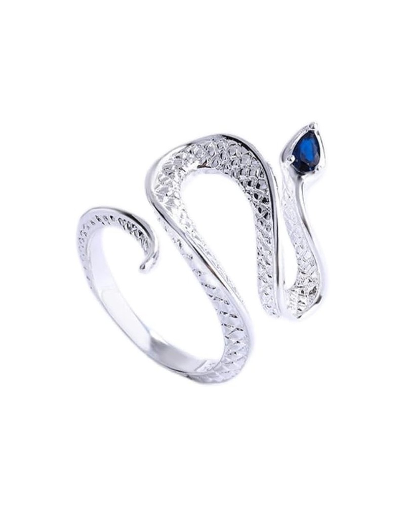 925 Sterling Silver Blue Topaz Band Snake Ring for Women Adjustable Open Animal Ring Natural Sapphire Birthstone Vintage Wrap...