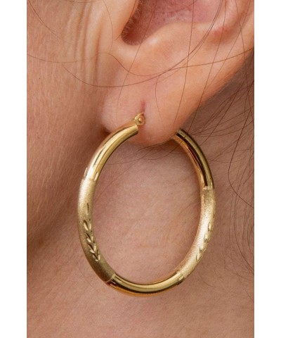 14K Yellow Gold Diamond Cut 3mm Hoop Earrings 35mm $119.68 Earrings