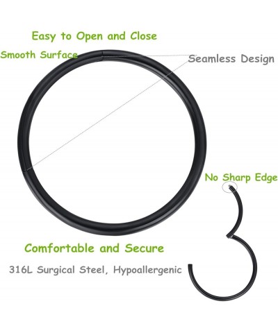 316L Surgical Steel Hinged Clicker Nose Rings Hoop 20G 18G 16G 14G Septum Rings Body Piercing Lip Rings 1pcs,Black,16g,Diamet...