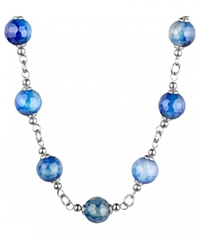 ELYA Stainless Steel Natural Mixed Agate Beaded Strand Necklace Blue $9.55 Necklaces