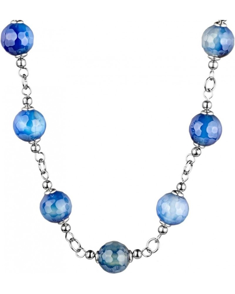 ELYA Stainless Steel Natural Mixed Agate Beaded Strand Necklace Blue $9.55 Necklaces