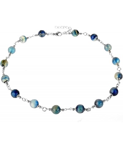 ELYA Stainless Steel Natural Mixed Agate Beaded Strand Necklace Blue $9.55 Necklaces