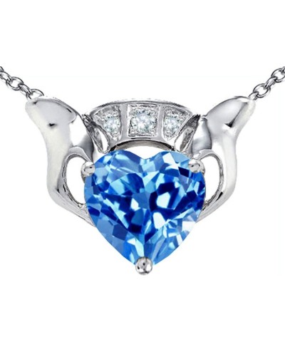 Sterling Silver Celtic Love Claddagh Heart Pendant Necklace Simulated Blue Topaz $33.14 Necklaces