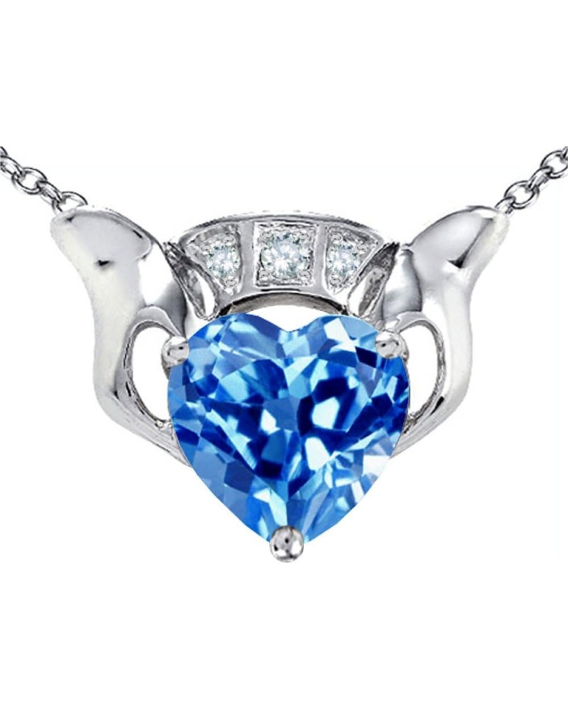 Sterling Silver Celtic Love Claddagh Heart Pendant Necklace Simulated Blue Topaz $33.14 Necklaces