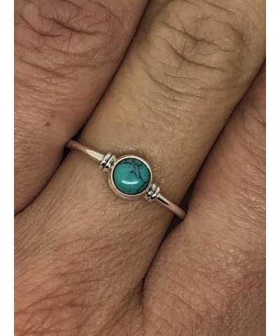 Round Synthetic Turquoise Delicate Ring- 925 Sterling Silver - Ethnic Boho Chic Hand Made Jewelry - Fashionable And Stylish F...