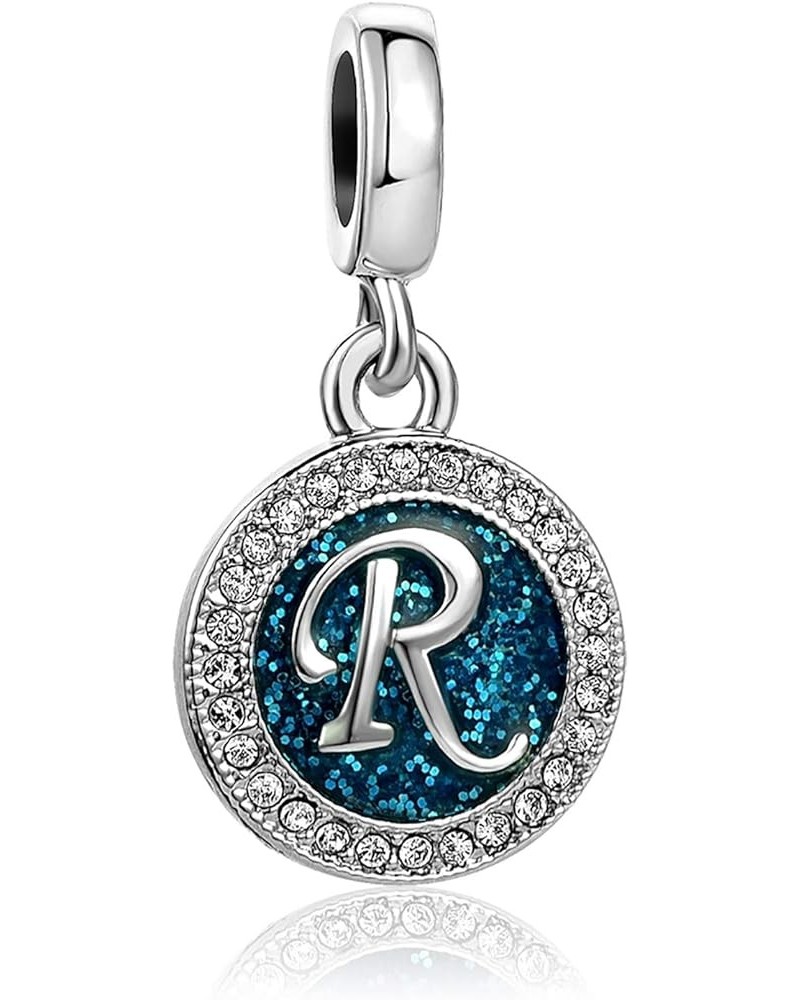 Spakling Blue A to Z Letter Initial Charm Alphabet Capital Name Dangle Beads Compatible With Pandora Charms Bracelets and Nec...