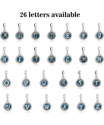 Spakling Blue A to Z Letter Initial Charm Alphabet Capital Name Dangle Beads Compatible With Pandora Charms Bracelets and Nec...