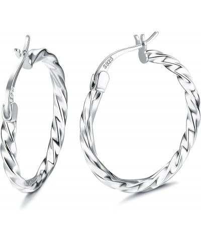 925 Sterling Silver Hoop Earrings for Women Girls 18K White Gold Plated Twisted Hoop Earrings Hypoallergenic Lightweight Clic...