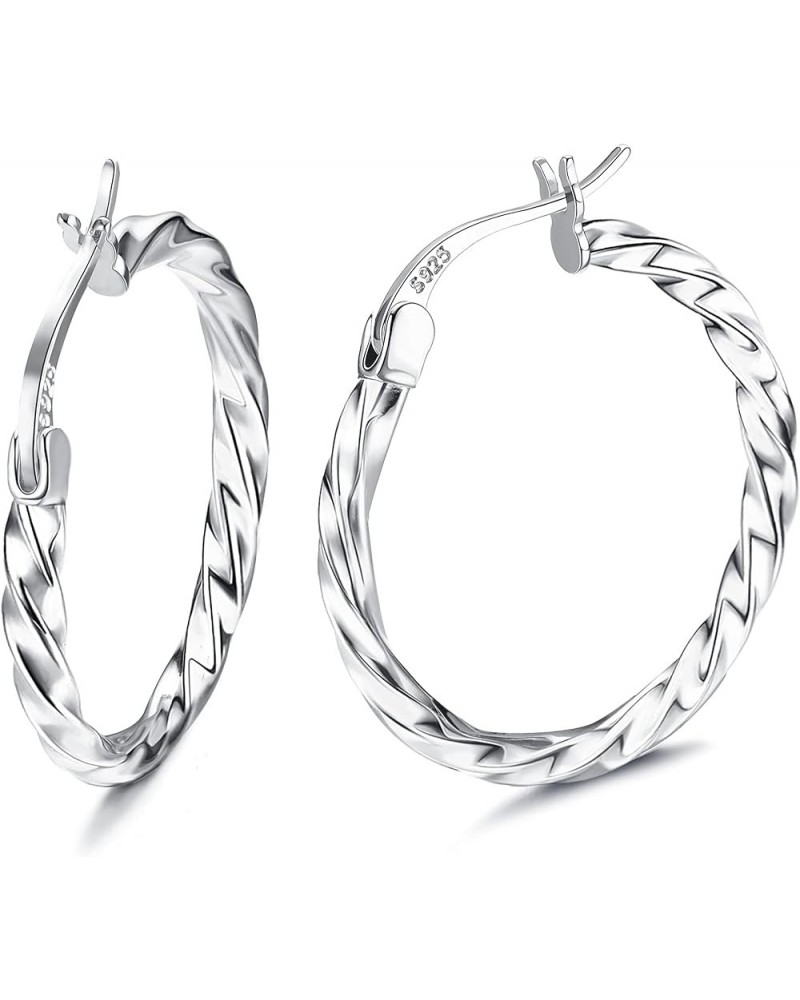 925 Sterling Silver Hoop Earrings for Women Girls 18K White Gold Plated Twisted Hoop Earrings Hypoallergenic Lightweight Clic...