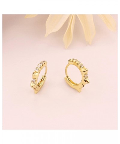 Small Huggie Hoop Earrings 14K Gold Plated Hypoallergenic Minimalist Ear Jewelry 04 Spike $8.49 Earrings