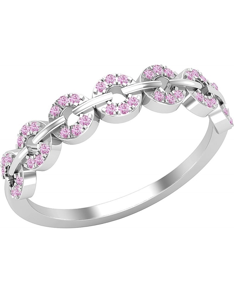 Round Diamond or Gemstone Seven Hollow Circle Outline Stackable Band for Women | Available in 10K/14K/18K Gold Pink Sapphire ...