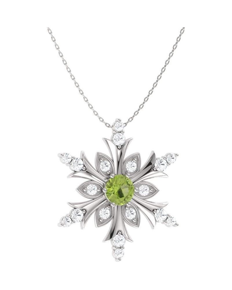 Natural and Certified Gemstone and Diamond Snowflake Necklace in 14k White Gold | 0.20 Carat Pendant with Chain 14K White Gol...