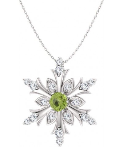 Natural and Certified Gemstone and Diamond Snowflake Necklace in 14k White Gold | 0.20 Carat Pendant with Chain 14K White Gol...