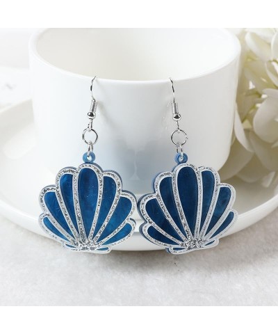 Enamel Sea Shell Earrings Lovely Creative Nautical Sea Beach Stud Dangle Earrings Sparkling Sequins Sea Shell Earrings for Wo...