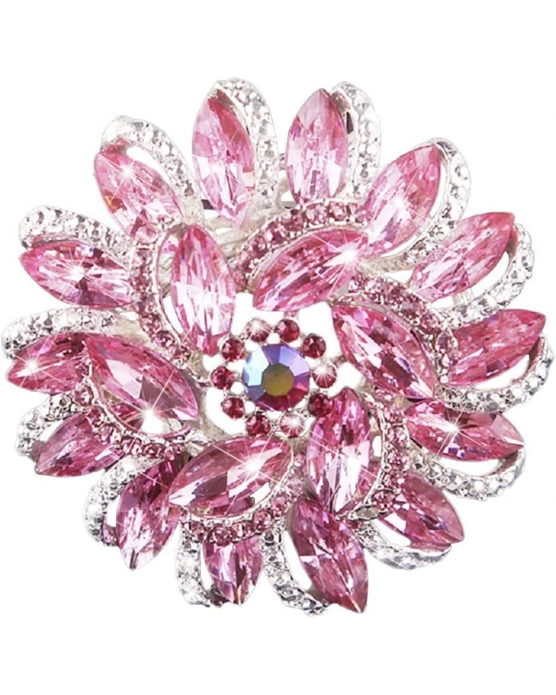 Crystal Diamond Flower Brooch Pin for Women Girls Brides Pink $7.64 Brooches & Pins