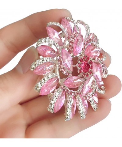 Crystal Diamond Flower Brooch Pin for Women Girls Brides Pink $7.64 Brooches & Pins