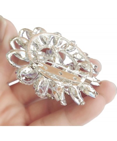 Crystal Diamond Flower Brooch Pin for Women Girls Brides Pink $7.64 Brooches & Pins