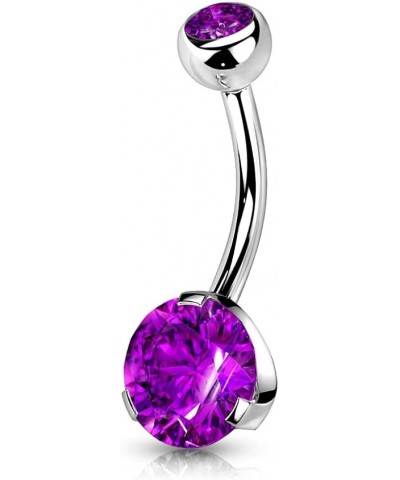 14GA Double Jeweled Prong Set CZ Crystal 316L Stainless Steel Navel Belly Button Ring Purple $8.98 Body Jewelry