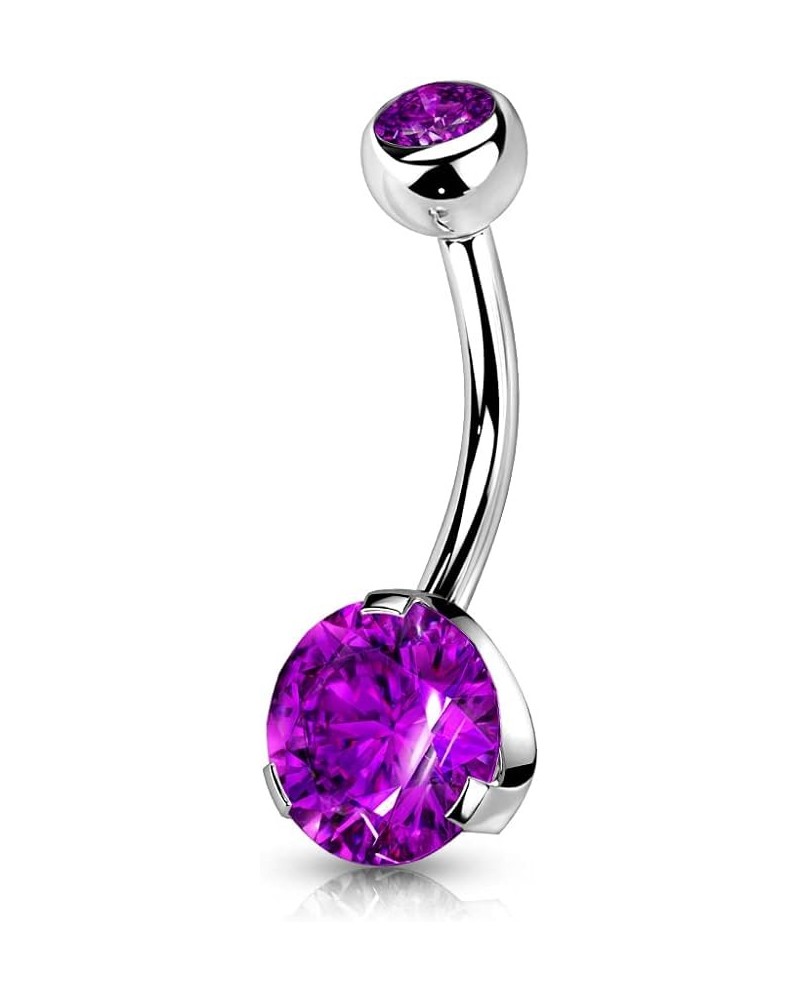 14GA Double Jeweled Prong Set CZ Crystal 316L Stainless Steel Navel Belly Button Ring Purple $8.98 Body Jewelry