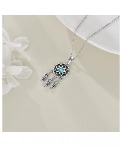 Dream Catcher Necklace 925 Sterling Silver Dreamcatcher Feather Necklace Dream Catcher Turquoise Pendant Dream Catcher Jewelr...