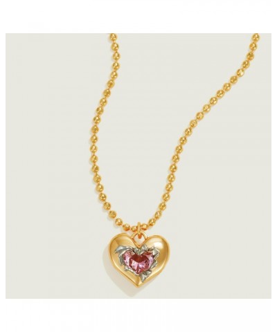 Gold Heart Necklace for Women 18K Gold Plated Chunky Heart Necklace with Crystal Birth Stone Handmade Birthday Necklace Jewel...