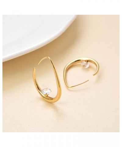 Stainless Steel Teardrop CZ Hoop Earrings for Women,14k Gold Plated Large Oval Pull Through Waterdrop Hoop Earrings Lightweig...