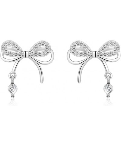 Solid 925 Sterling Silver CZ Bow Studs Earrings for Women Teen Girls Cute Bowknot Earrings Studs A-Silver $10.61 Earrings