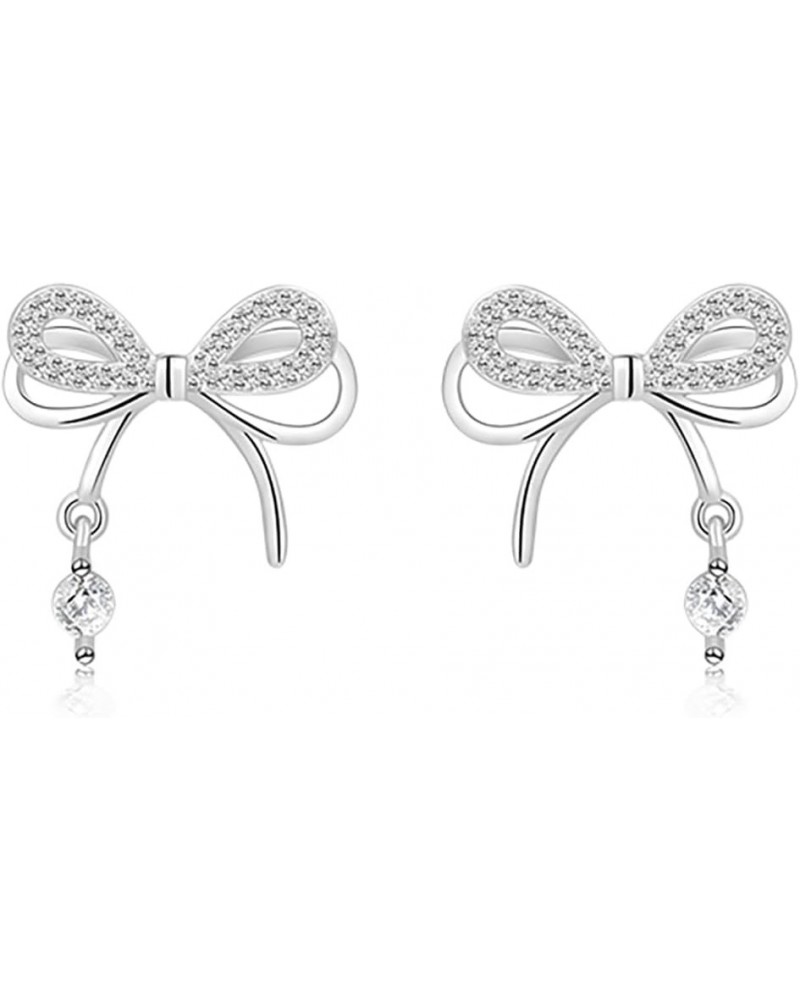 Solid 925 Sterling Silver CZ Bow Studs Earrings for Women Teen Girls Cute Bowknot Earrings Studs A-Silver $10.61 Earrings