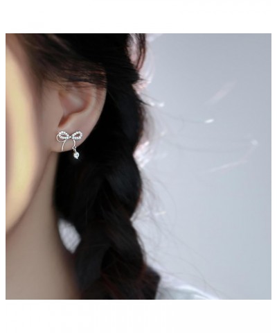 Solid 925 Sterling Silver CZ Bow Studs Earrings for Women Teen Girls Cute Bowknot Earrings Studs A-Silver $10.61 Earrings