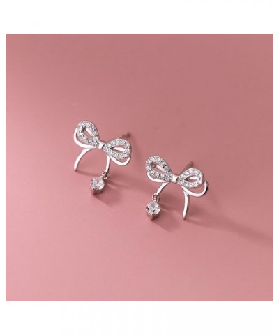 Solid 925 Sterling Silver CZ Bow Studs Earrings for Women Teen Girls Cute Bowknot Earrings Studs A-Silver $10.61 Earrings