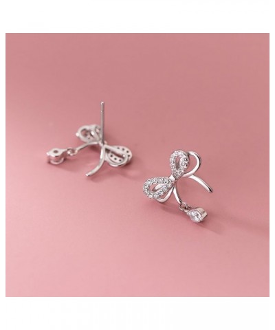 Solid 925 Sterling Silver CZ Bow Studs Earrings for Women Teen Girls Cute Bowknot Earrings Studs A-Silver $10.61 Earrings