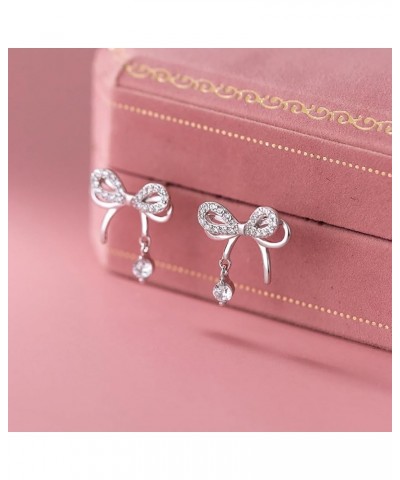 Solid 925 Sterling Silver CZ Bow Studs Earrings for Women Teen Girls Cute Bowknot Earrings Studs A-Silver $10.61 Earrings