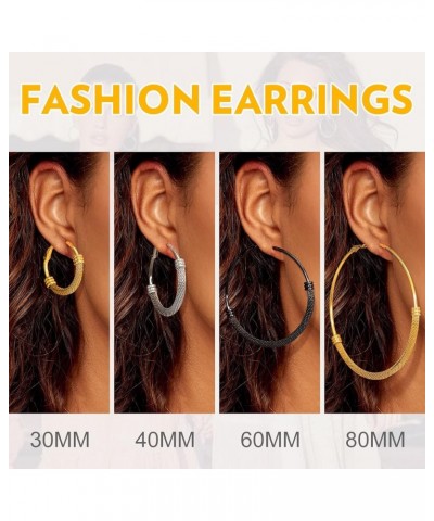 Womens Bamboo Hoop Earrings 30MM/40MM/60MM/80MM Big Huggie Hoop Earrings Stainless Steel/Gold Plated/Black Hypoallergenic Hip...