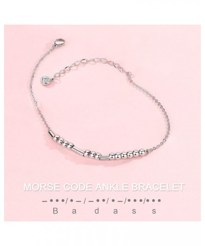 Morse Code Silver Anklet for Women,Beaded Chain Ankle Bracelets for Women Girls Mother Daughter Sister Friend Dainty Inspirat...