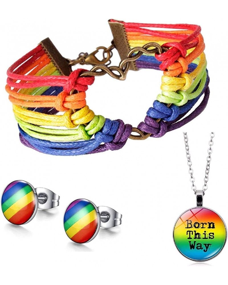 LGBT Gay Lesbian Rainbow Pride Jewelry Set, Bracelet + Earrings + Pendant Necklace, for Men/Women $11.59 Jewelry Sets