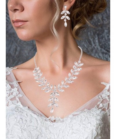 Bridal Jewelry Set Wedding Rhinestone Necklace Prom Sets Earrings Sliver Leaf Pendant for Women Ball Party Day $11.33 Jewelry...