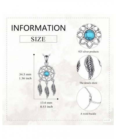 Dream Catcher Necklace 925 Sterling Silver Dreamcatcher Feather Necklace Dream Catcher Turquoise Pendant Dream Catcher Jewelr...