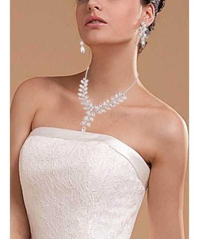 Bridal Jewelry Set Wedding Rhinestone Necklace Prom Sets Earrings Sliver Leaf Pendant for Women Ball Party Day $11.33 Jewelry...