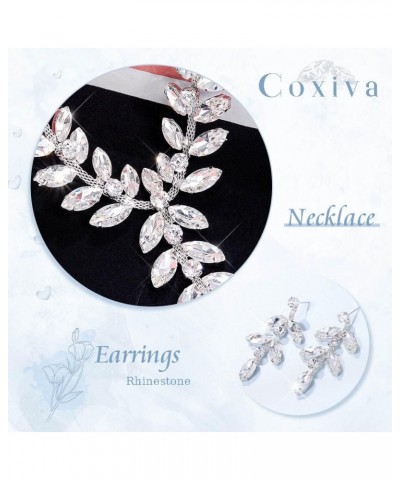 Bridal Jewelry Set Wedding Rhinestone Necklace Prom Sets Earrings Sliver Leaf Pendant for Women Ball Party Day $11.33 Jewelry...